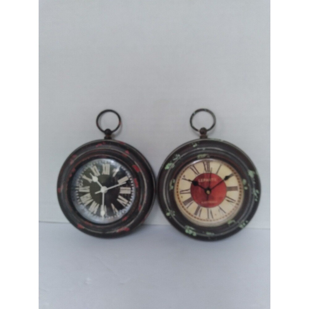 Set 2 Pocket Watch Wall Decor Vintage Style Round‎ Clocks Home Accent